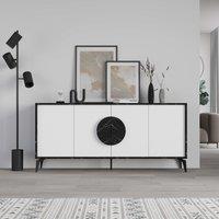 Decortie 4 Doors Sideboard 'Gora' 4 Metal Legs, Chipboard Handle Storage Unit 180cm in Jet Black | Size: 3 Pack