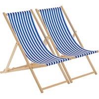 Harbour Housewares 2x Traditional Wooden Deck Chairs - Folding Garden Beach Lounge Chair in Navy