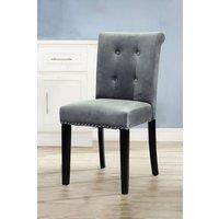 Grey Velvet Button Tufted Nailhead Trim Dining Chair with Rubber Wooden Legs