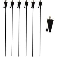 Harbour Housewares 6x Outdoor Flame Torches - Cone Metal Garden Fire Torch Lighting in Black