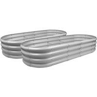Harbour Housewares Rounded Galvanised Steel Raised Garden Bed - 180cm x 90cm - 2pc in Silver | Size: 180 cm x 90 cm