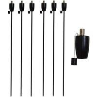 Harbour Housewares 6x Outdoor Flame Torches - Barrel Metal Garden Fire Torch Lighting in Black