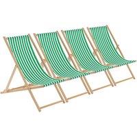Harbour Housewares 4x Traditional Wooden Deck Chairs - Folding Garden Beach Lounge Chair in Light Green