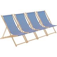 Harbour Housewares 4x Traditional Wooden Deck Chairs - Folding Garden Beach Lounge Chair in Navy