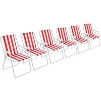 Harbour Housewares 6x Folding Metal Beach Chairs - Portable Canvas Garden Beach Chairs in Red