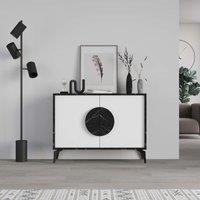 Decortie 2 Doors Sideboard 'Gora' 4 Metal Legs, Chipboard Handle Storage Unit 110cm in Jet Black | Size: 2 Pack