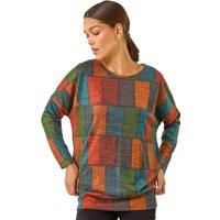 Roman Women's Patchwork Print Drop Shoulder Stretch Top in Red | Size: 14