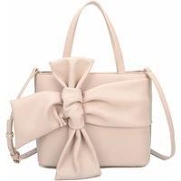 Fontanella Fashion Women's Ila Big Bow Ribbon PU Leather Top Handle Crossbody Tote Bag in Light Brown