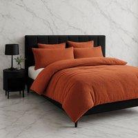 Snug City Teddy Bear Fleece Soft Cosy Duvet Cover + Pillow Case Set in Tangerine | Size: Single