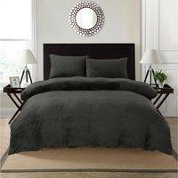 Snug City Teddy Bear Fleece Soft Cosy Duvet Cover + Pillow Case Set in Charcoal | Size: Single