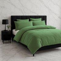 Snug City Teddy Bear Fleece Soft Cosy Duvet Cover + Pillow Case Set in Green | Size: Super King