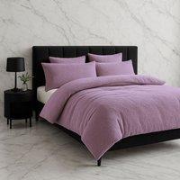 Snug City Teddy Bear Fleece Soft Cosy Duvet Cover + Pillow Case Set in Lilac | Size: Double