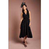 Coast Women's Shawl Collar Ruffle Hem Midi Dress in Black | Size: 12