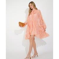 CY Women's Floral Lace Long Blouseon Sleeves Design Dress In Orange Peach | Size: S/M
