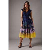 Coast Women's Burnout Organza Drop Waist Midi Dress in Navy | Size: 12