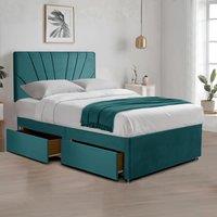Bed Time UK Plush Divan Bed with 20 Sunrise Headboard, 2 Drawers & Mattress in Green | Size: Small Double