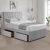 Bed Time UK Plush Divan Bed with 20 Sunrise Headboard, 2 Drawers & Mattress in Silver | Size: Small Double