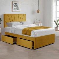 Bed Time UK Plush Divan Bed with 20 Sunrise Headboard, 2 Drawers & Mattress in Yellow | Size: Double