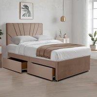 Bed Time UK Plush Divan Bed with 20 Sunrise Headboard, 2 Drawers & Mattress in Beige | Size: Small Double