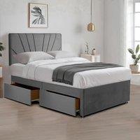 Bed Time UK Plush Divan Bed with 20 Sunrise Headboard, 2 Drawers & Mattress in Grey | Size: Double