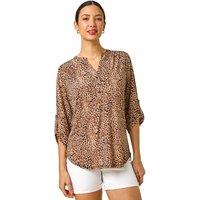 Roman Women's Animal Print Stretch Blouse in Beige | Size: 18