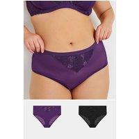 Yours Women's 2 Pack Floral Lace Briefs in Purple | Size: 26-28