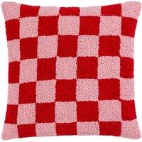 Heya Home Check Knitted Loop Tufted Cushion in Red | Size: 45 cm x 45 cm