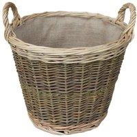 Red Hamper Wicker Unpeeled Hessian Lined Log Basket in Brown