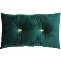 Paoletti Bumble Bee Embroidered Buttoned Velvet Ready Filled Cushion in Emerald | Size: 30 cm x 50 cm