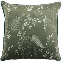 Furn Fearne Floral Printed Velvet Reversible Cushion in Green | Size: 50 cm x 50 cm