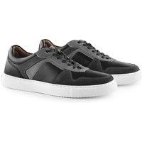 Silver Street London Men's Trentham Premium Leather Casual Lace Up Trainers in Black | Size: 10