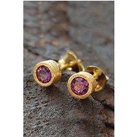 Otis Jaxon London Women's Amethyst February Birthstone Sterling Silver Stud Earrings in Gold
