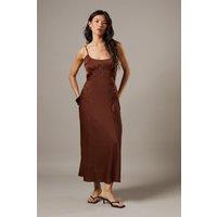 Satin Tie Bust Seam Strappy Midi Slip Dress