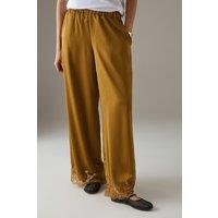 Satin Lace Insert High Waisted Wide Leg Trousers