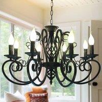 Garwarm 8 Lights Iron Black French Country Vintage Pendant Chandelier