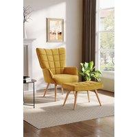 Yellow Linen Tufted Armchair with Footstool