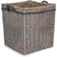 Red Hamper Set of 3 Wicker Grey Wash Square Hessian Lined Log Basket