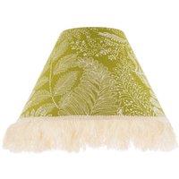Happy Homewares Olive Green Jacquard Linen Floral Coolie Lamp Shade with White Tassels | Size: 12 inches