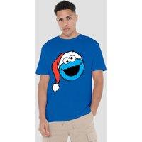 Sesame Street Christmas Santa Hat Cookie Monster Face T-Shirt, Royal | Size: Large
