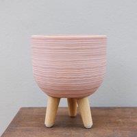 Primrose Round Textured Patio Planter with Wooden Legs in Pink 23cm