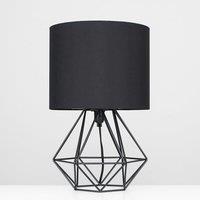 ValueLights Pair Of Modern Black Metal Basket Cage Table Lamps With Black Fabric Shades