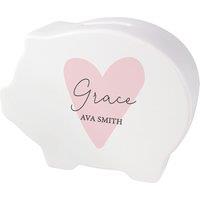 Personalised Memento Company Women's Personalised Pink Heart Piggy Bank in White