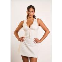 Jaded Rose Women's Cona White Lace Trim Plunge Mini Dress | Size: 12