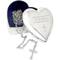 Personalised Memento Company Women's Personalised Rosary Beads & Cross Heart Trinket Box in Silver
