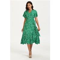 FS Collection Women's Floral Print Midi Wrap Dress In Green | Size: Small