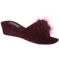 Sleepers Women's Anne Jewelled Rosette Boa Mule Slippers in Burgundy | Size: 7