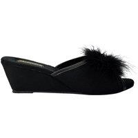 Sleepers Women's Anne Jewelled Rosette Boa Mule Slippers in Black | Size: 5