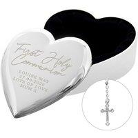 Personalised Memento Company Women's Personalised First Holy Communion Rosary Beads & Cross Heart Trinket Box in Silver