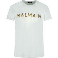Balmain Men's Paris Gold Foil Logo White T-Shirt | Size: Large