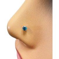 Raina Jewels Women's 18ct Blue Diamond Nose Stud Pin 0.08ct 4 claw 2.6mm Width in Rose